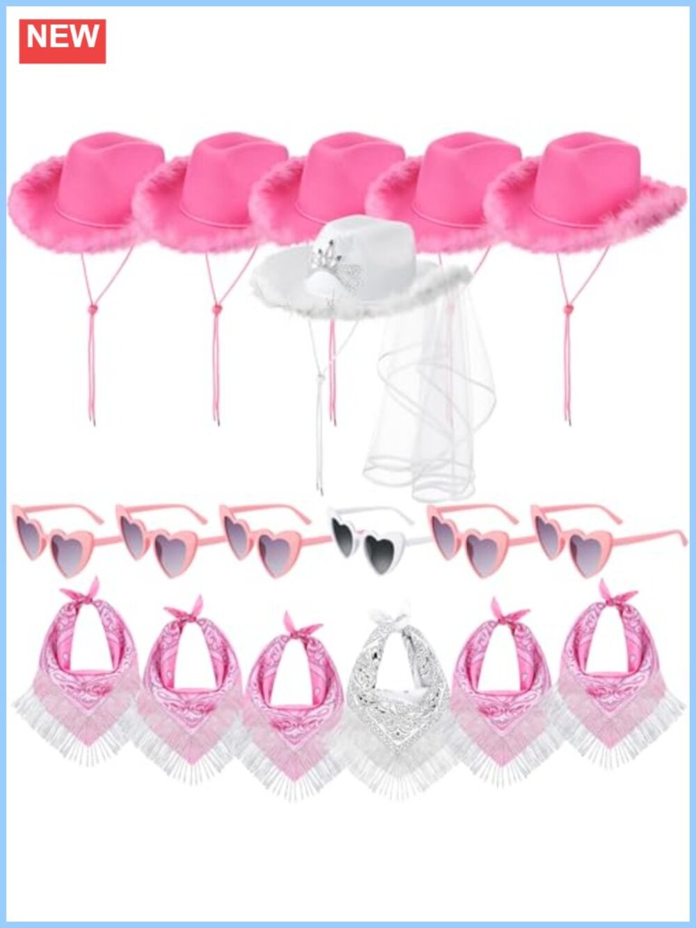 6 Sets Cowgirl Hats Feather Boa Bachelorette Party